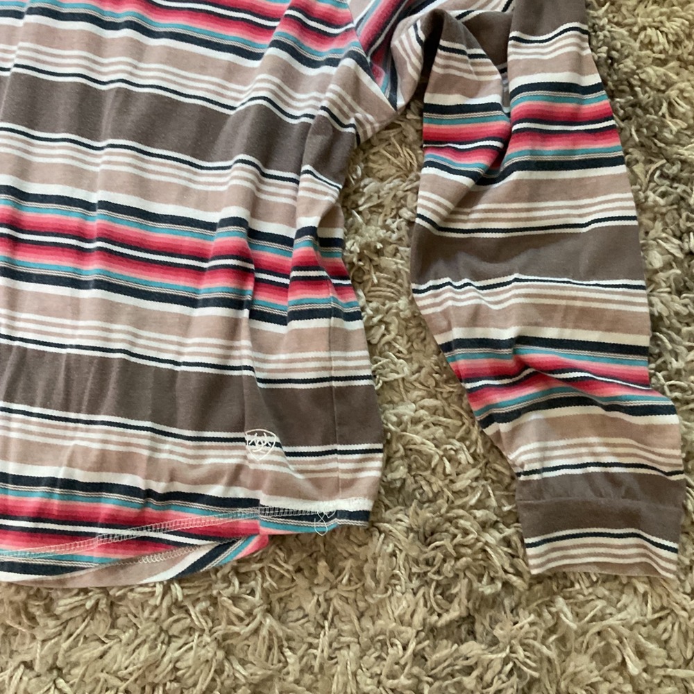 Ariat Womens Serape Stripe Lightweight Hoodie Tassel Drawstring Top Brown Pink L - Picture 3 of 14